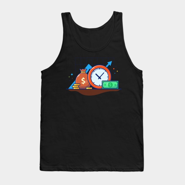 Clock with stack of coin and sack of money cartoon Tank Top by Catalyst Labs